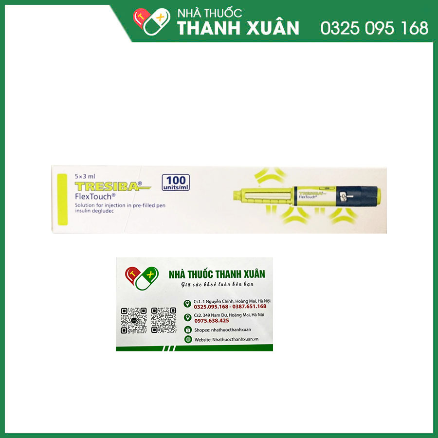 Tresiba Flextouch 100U/ml thuốc tiêm điều trị đái tháo đường ở người lớn, thanh thiếu niên và trẻ em từ 1 tuổi trở lên